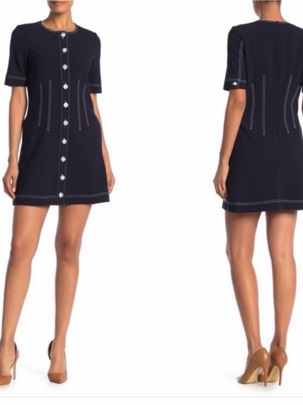 Veronica Beard Navy Dress with Cream Contrast Stitching midi dress,sz6, pre-owne - Picture 2 of 14